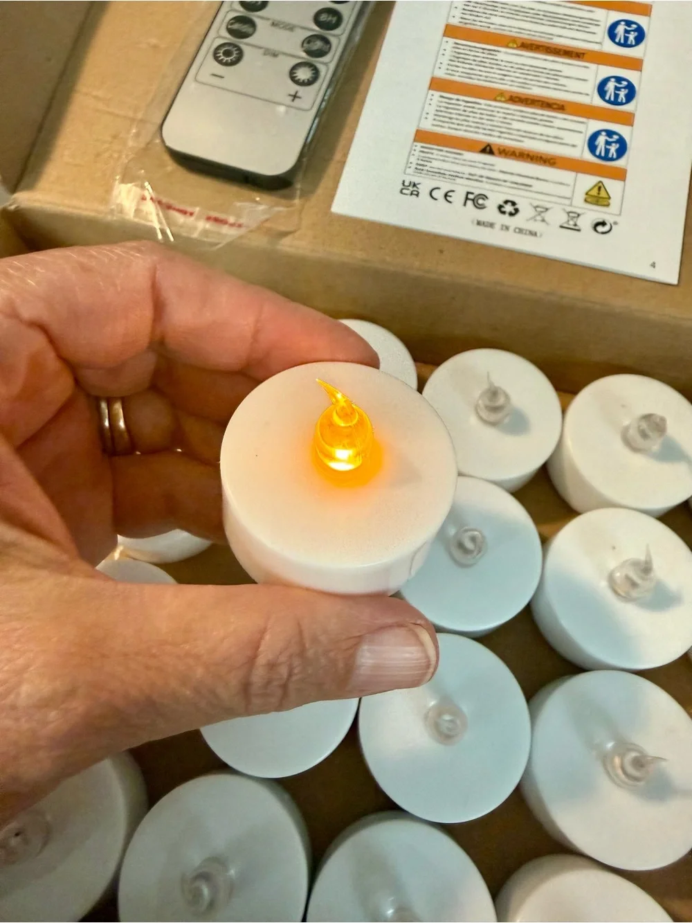 48 LED Flame Tea Light Candles- White with Warm Amber Flame